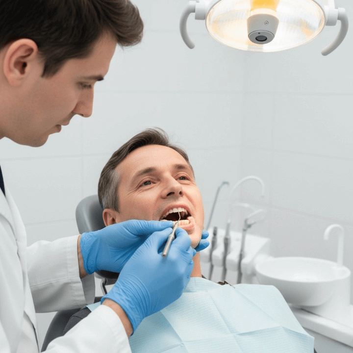 Dental technician refining a prosthetic bridge in a digital laboratory.